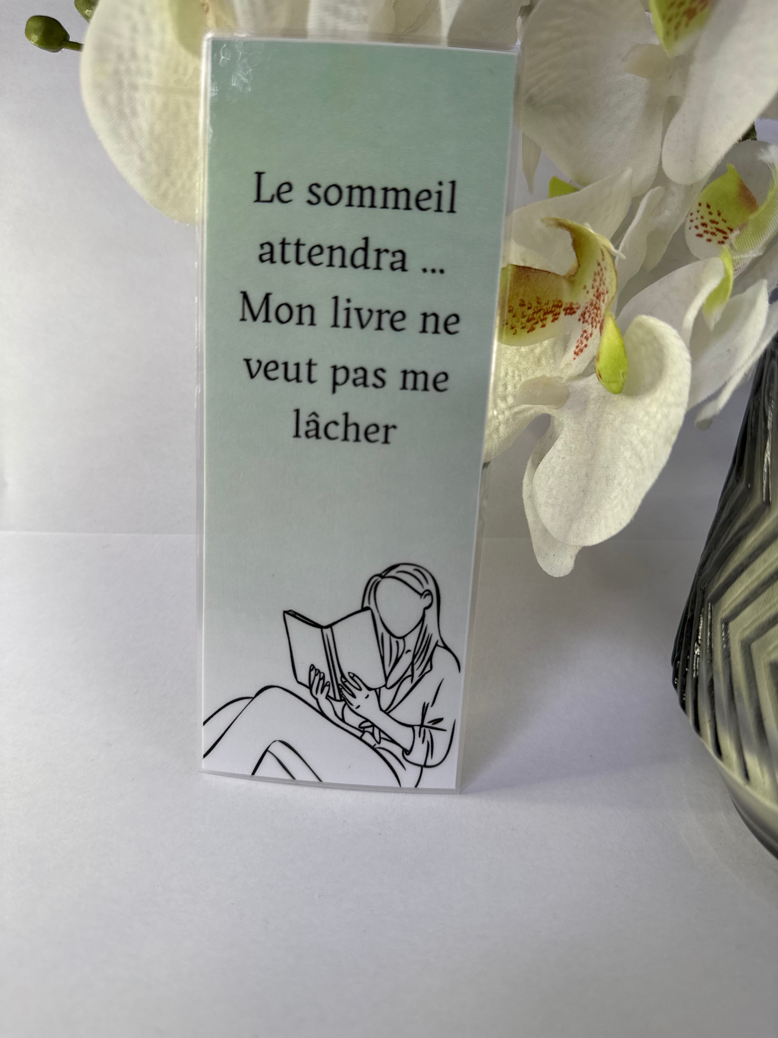 Marque-page citation – “Le sommeil attendra, mon livre ne veut pas me lâcher”