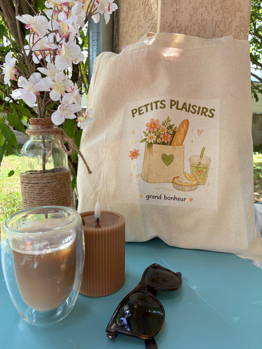 👜 Tote Bag Petits plaisirs grand bonheur 🩷
