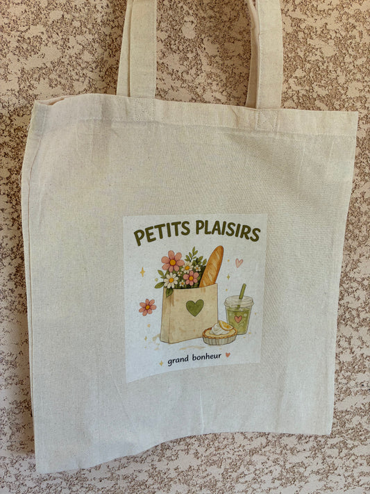 👜 Tote Bag Petits plaisirs grand bonheur 🩷